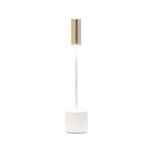 Zafferano Luci CAROLINA Lampada da tavolo - bianco lucido ceramico + ottone spazzolato