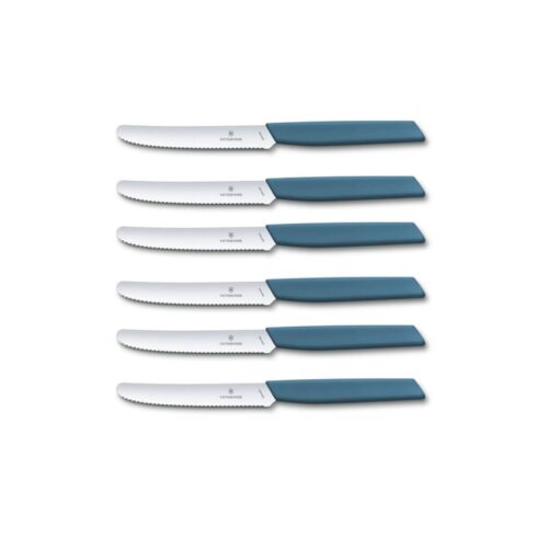 Victorinox SWISS MODERN Kit 6 coltelli tavola punta tonda ondulato - nordic blu