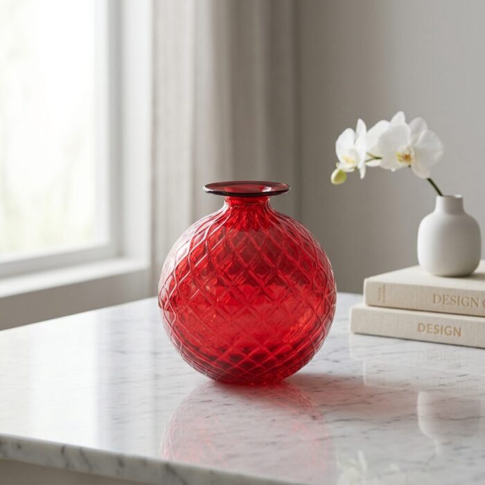 venini-balloton-vaso-monofiore-100.14-rosso-filo-verde-mela-2.jpg Venini BALLOTON Vaso monofiore 100.14 - rosso filo verde mela