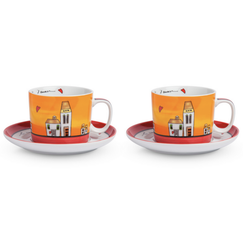 Egan LE CASETTE Set 2 tazze colazione con piatto rosso 340ml - rosso